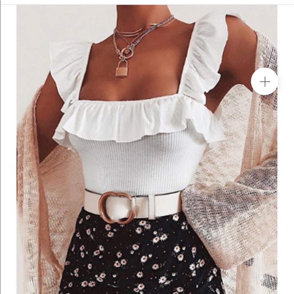 Solid white smocked ruffled top